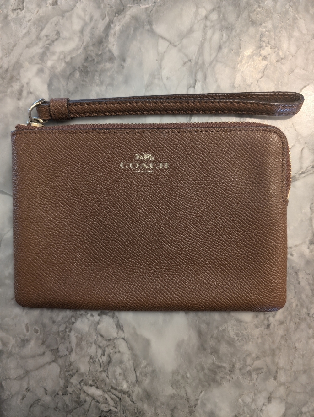 Coach Brown Tan Pebbled Leather Zip Wristlet